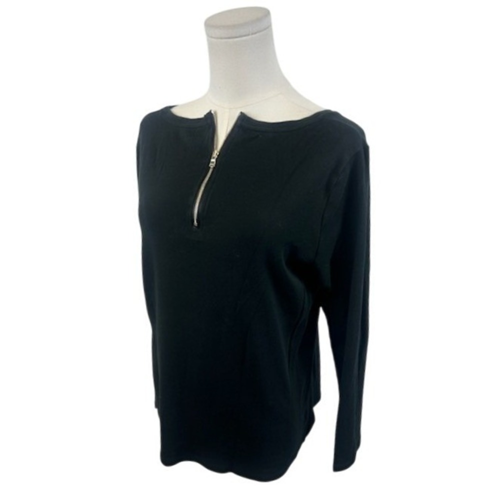 Ann Taylor Black Long Sleeve Zip-Neck Tee